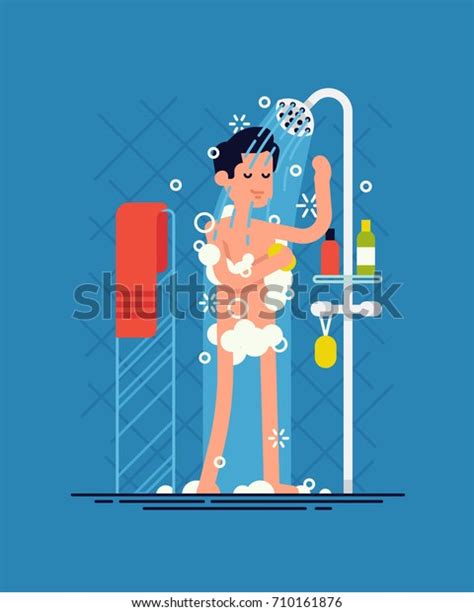 Man Taking Shower Cool Vector Flat Design Illustration On Daily