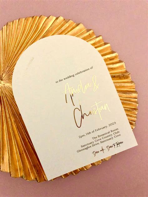 Affordable Arch Shape Die Cut Gold Foil Wedding Invitations Glitzy