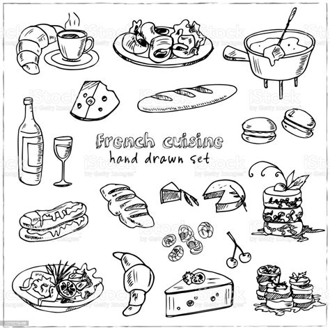 Hand Drawn French Cuisine Food Sketches Different Kinds Of Main Dishes
