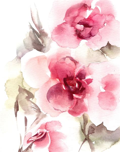 Abstract Flowers Watercolor Painting Art Print Pink