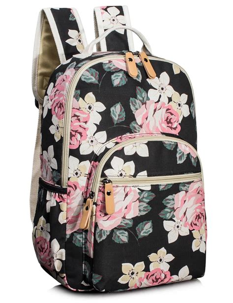 Leaper Cute Floral School Backpack For Girls Travel Bag Black 2 8005