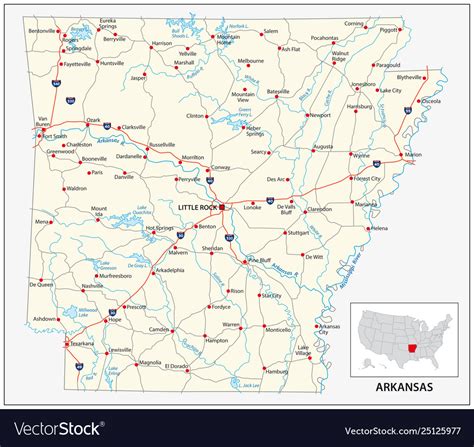 Road Map Us American State Arkansas Royalty Free Vector
