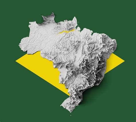 브라질 지형도 3d 현실적인 브라질 지도 색상 질감 3d 그림 프리미엄 사진