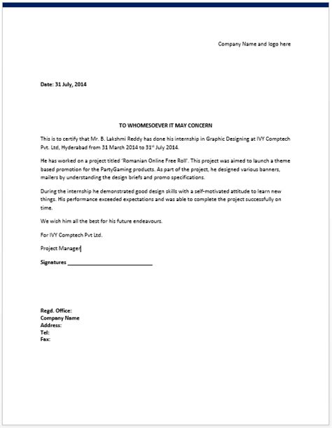 The letter should clearly state your objective for applying for an internship with the company that will impress the employer. 9+ Internship Certificate Formats | Free Printable Word ...