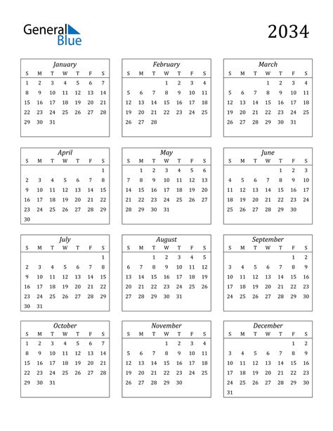 2034 Calendar Pdf Word Excel