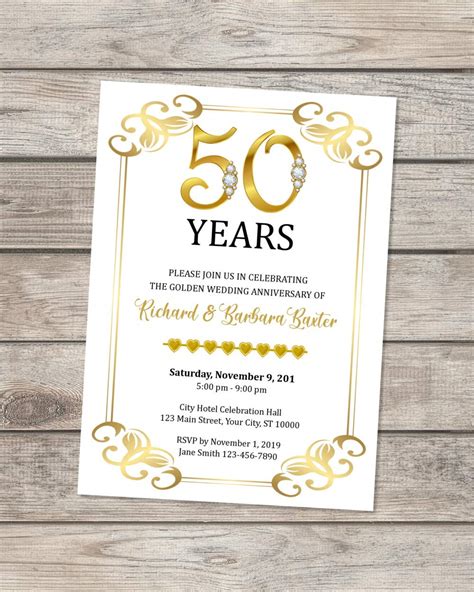 Buy Golden Wedding Anniversary Invitation Golden 50th Anniversary