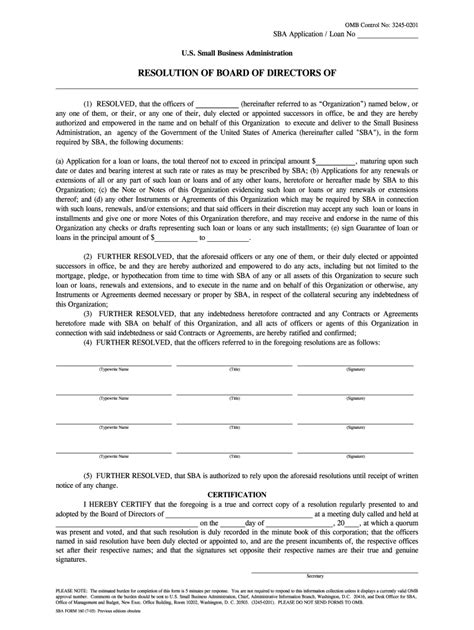 Sba Certification And Resolution Form Complete And Sign Printable Pdf