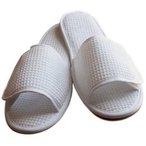 Wholesale Waffle Slippers Open Toe With Velcro Closure White Open