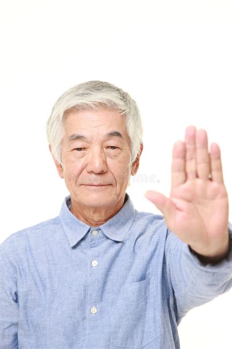 Senior Japanese Man Making Stop Gesture Stock Image Image Of Human