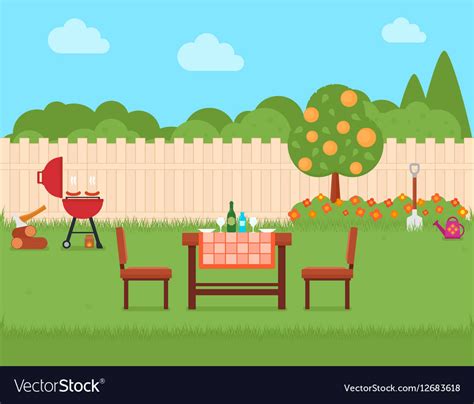 House Backyard With Grill And Garden Royalty Free Vector