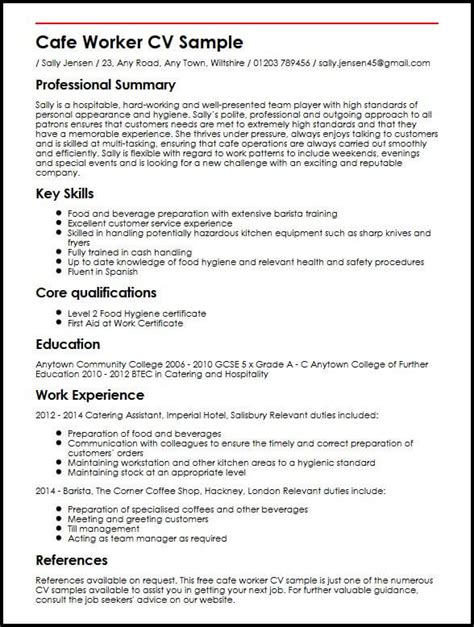 A curriculum vitae (cv), latin for course of life, is a detailed professional document highlighting a person's education, experience and accomplishments. Cafeteria Worker Job Description For Resume | | Mt Home Arts