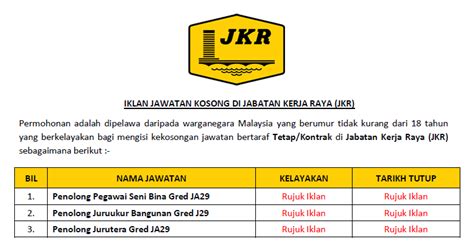 2,751 likes · 5 talking about this. Jawatan Kosong Jabatan Kerja Raya Malaysia (JKR ...