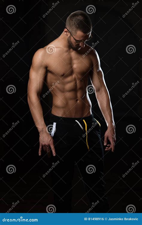 Nerd Man Sitting Strong In Gym Stock Photo Image Of Biceps Clothing