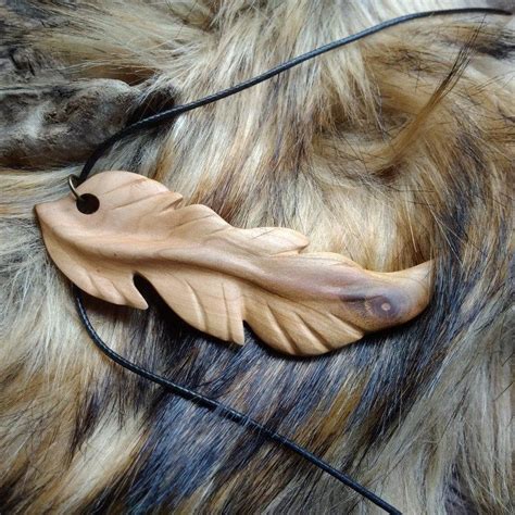 Wooden Bird Feather Pendant Handcarved Feather Necklace Boho Etsy In