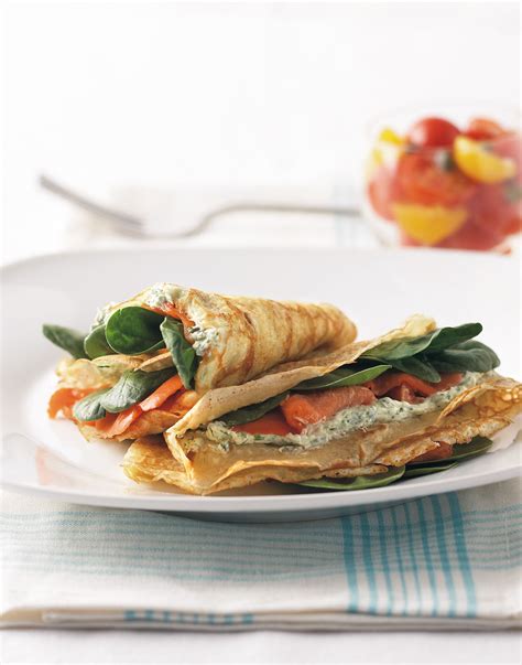 Be the first to rate & review! Smoked Salmon Crêpes with herbed cheese & fresh spinach Recipe