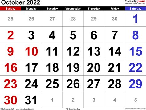 October 2022 Calendars For Word Excel And Pdf
