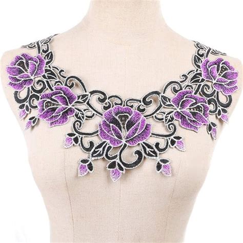 1pc purple embroidery rose flower lace neckline collar fabric diy lace fabrics for sewing