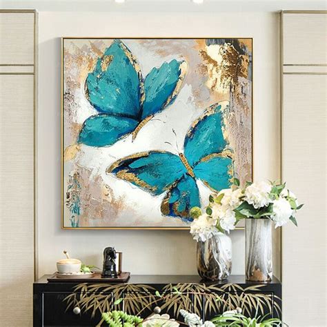 560us Butterfly Oil 100 Hand Painted Abstract Modern Blue Poster