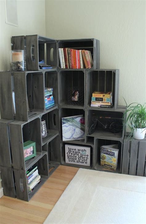 Crate Bookshelf Corner Bookshelves Bookshelf Storage Diy Storage