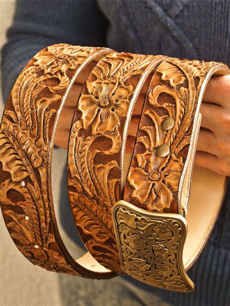 Tooled Leather Belt For Mens And Woman Or Handmade Leather Belt Or