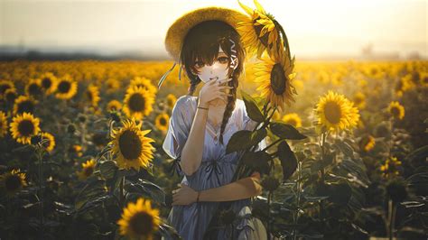 Anime Girl Sunflower Field 4k 854a Wallpaper Pc Desktop