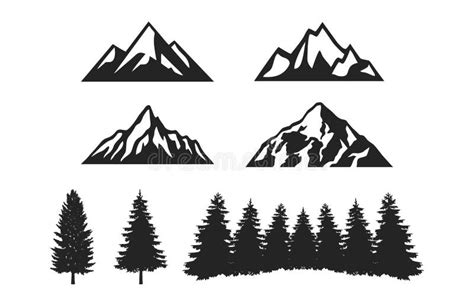 Mountain Pine Forests Silhouette Element Set Stock Vector