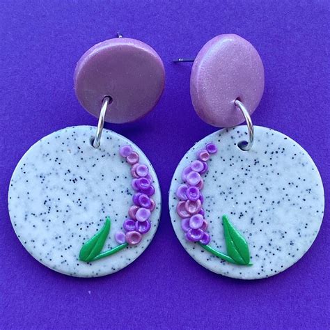 Handmade Lilac Flower Polymer Clay Earrings Etsy