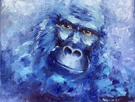 Gorilla On Canvas Monkey Original Abstract Oil Painting Animal Etsy