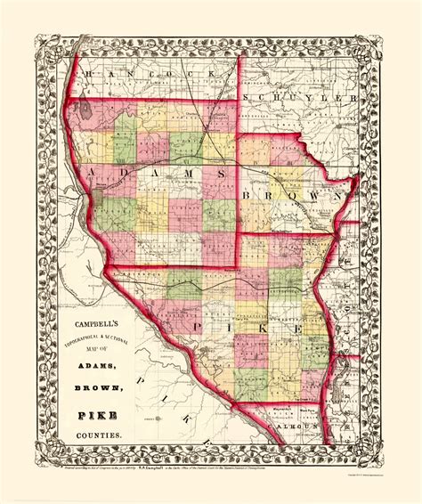 Old County Maps Adams Brown And Pike Counties Illinois Il By