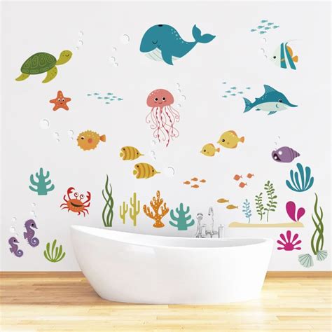 Decalmile Under The Sea Dolphin Fish Wall Stickers Kids Room Wall Decor