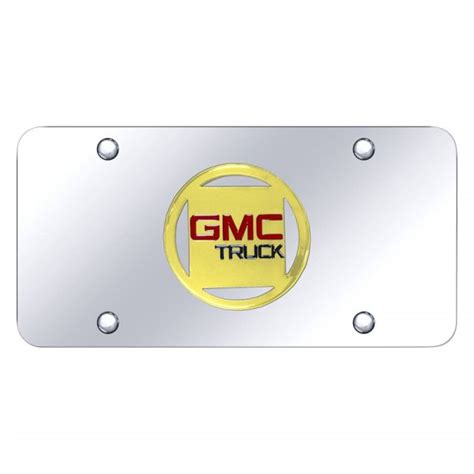 Autogold® Gmcgc Chrome License Plate With 3d Gold Gmc Truck Emblem