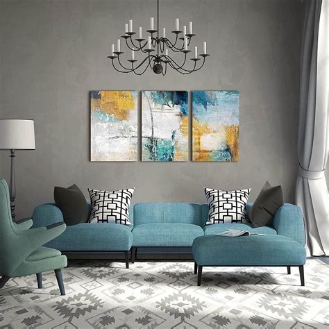 Rameer Large Wall Art For Living Room Teal Blue Gray Brown Wall Decor