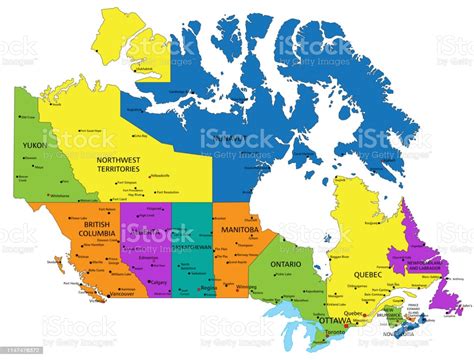 Colorful Canada Political Map With Clearly Labeled