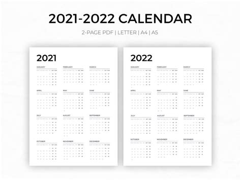 2021 Calendar Printable 2022 Calendar Printable 2021 Etsy