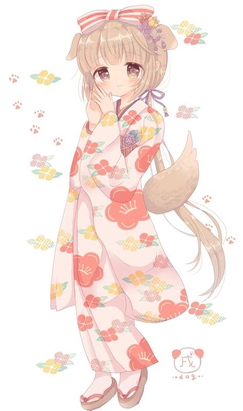 A Woman In A Pink Kimono Holding A Bag And Wearing A Cat Ears Hat