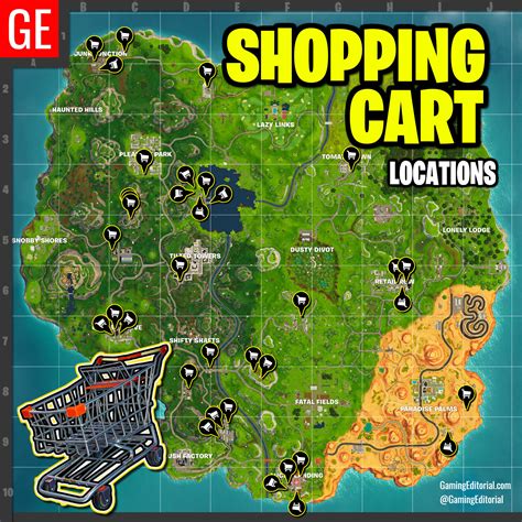Map Of All Shopping Cart Locations In Fortnite Battle Royale Week 4