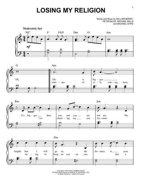 Losing My Religion Sheet Music Rem Easy Piano