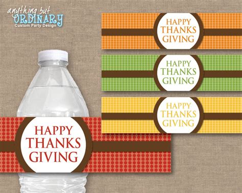 diy thanksgiving water bottle labels gather together give thanks eat pie instant download
