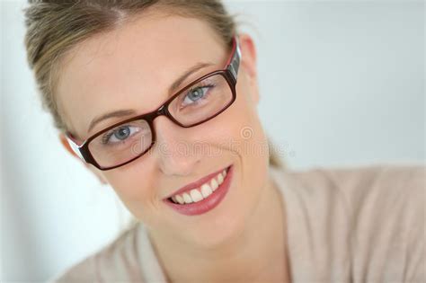 Beautiful Smiling Young Woman Wearing Eyeglasses Stock Photo Image Of