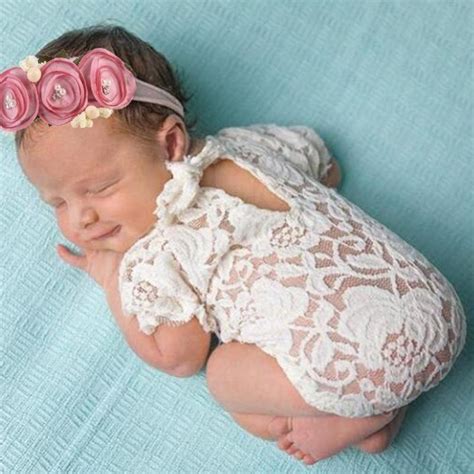 Newborn Baby Photography Props Cute Baby Girl Lace Romper Flower
