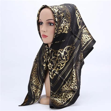 Women Muslim Hijab Scarves Summer Thin Female Fashion Muslim Scarf Gold Silk Long Shawl Headband