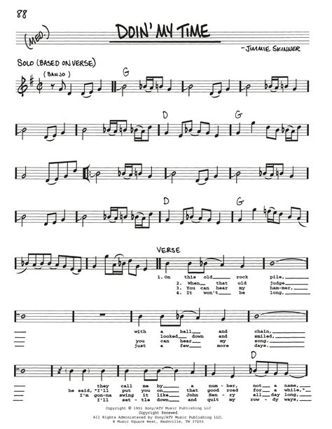 Doin' My Time Sheet Music | Johnny Cash | Real Book – Melody, Lyrics