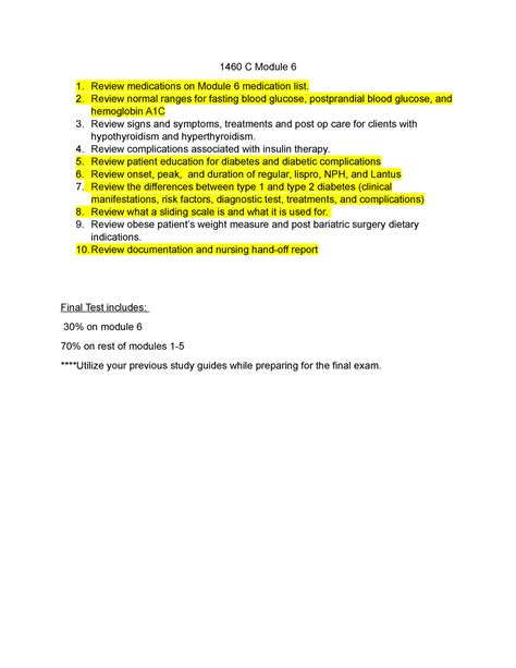 Study Guide Module 6 1460 C Module 6 Review Medications On Module 6