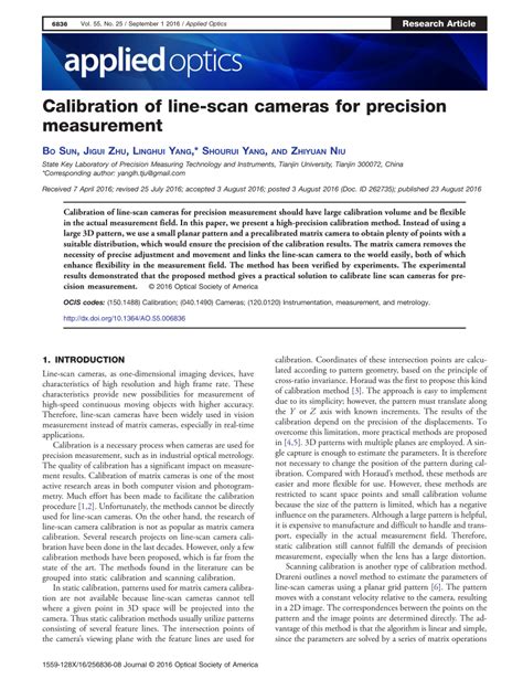 Pdf Calibration Of Line Scan Cameras For Precision Measurement