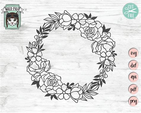 Wreath SVG File Flower Wreath Svg Floral Wreath Clipart Monogram