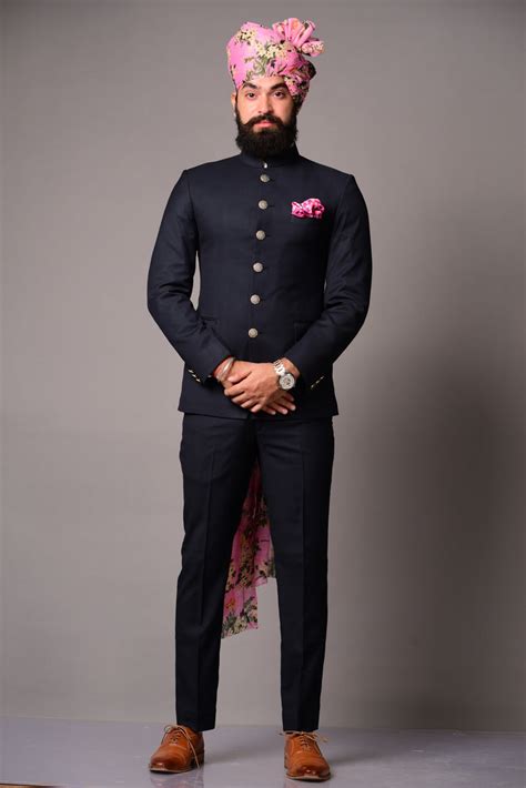 Bespoke Navy Blue Jodhpuri Bandhgala Suit For Men Elegant Elite Styl