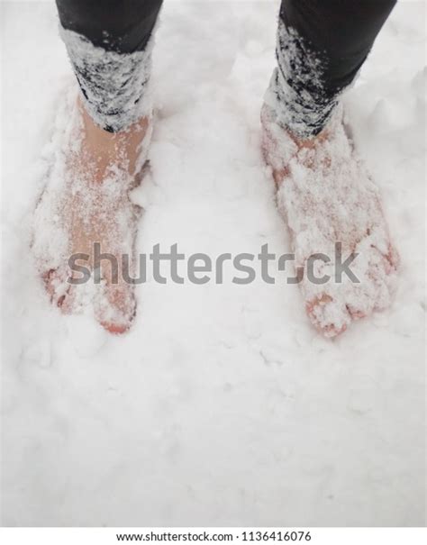 Mens Bare Feet Snow Stock Photo 1136416076 Shutterstock