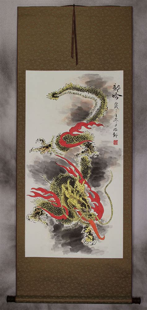 Dragons Roar Chinese Dragon Wall Scroll Tigers And Dragons Paintings