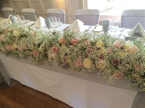 Soft Gypsophila And Roses Floral Wedding Decorations Wedding Table