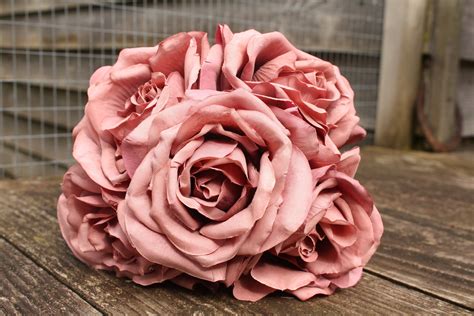 5 X Dusky Mauve Rose Pink Open Silk Roses 10cm On Individual Etsy